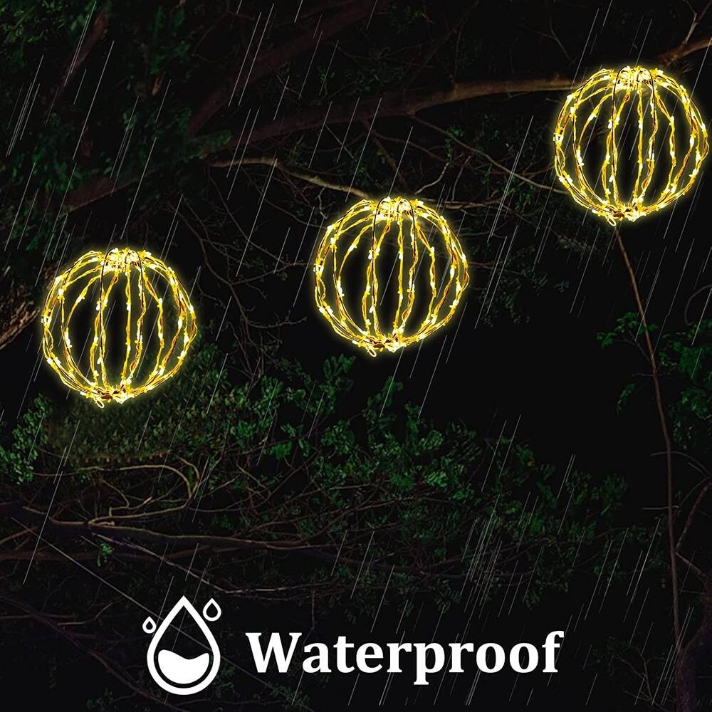 Alt View 1. RTMB - 3-Pack Christmas LED Light Balls, Foldable Metal Frame, Warm White, Décor - Color: Warm White.