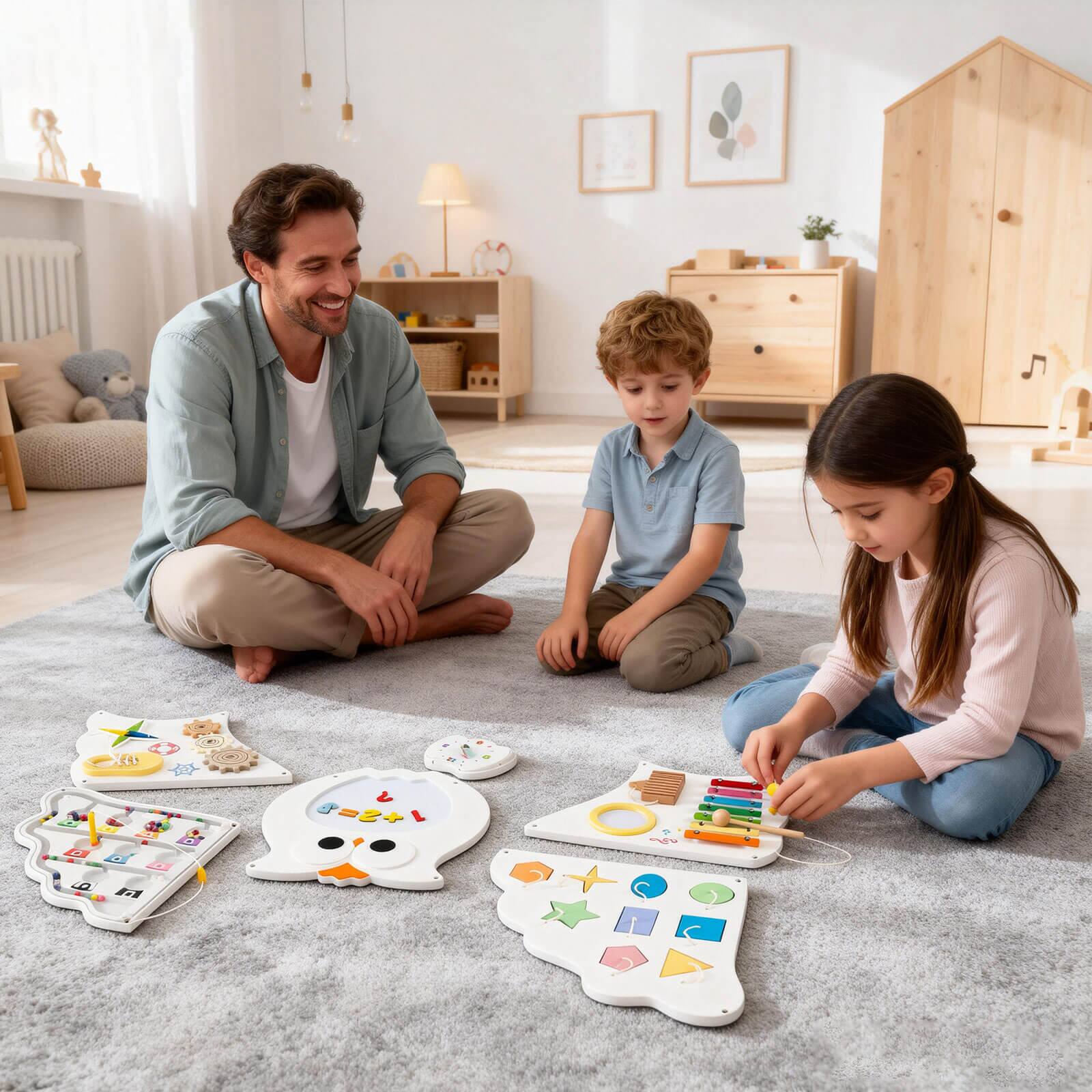 Alt View 4. Costway - Costway Owl Activity Wall Busy Board Panels Montessori Sensory Toys for Playroom Nursery - Multicolor.