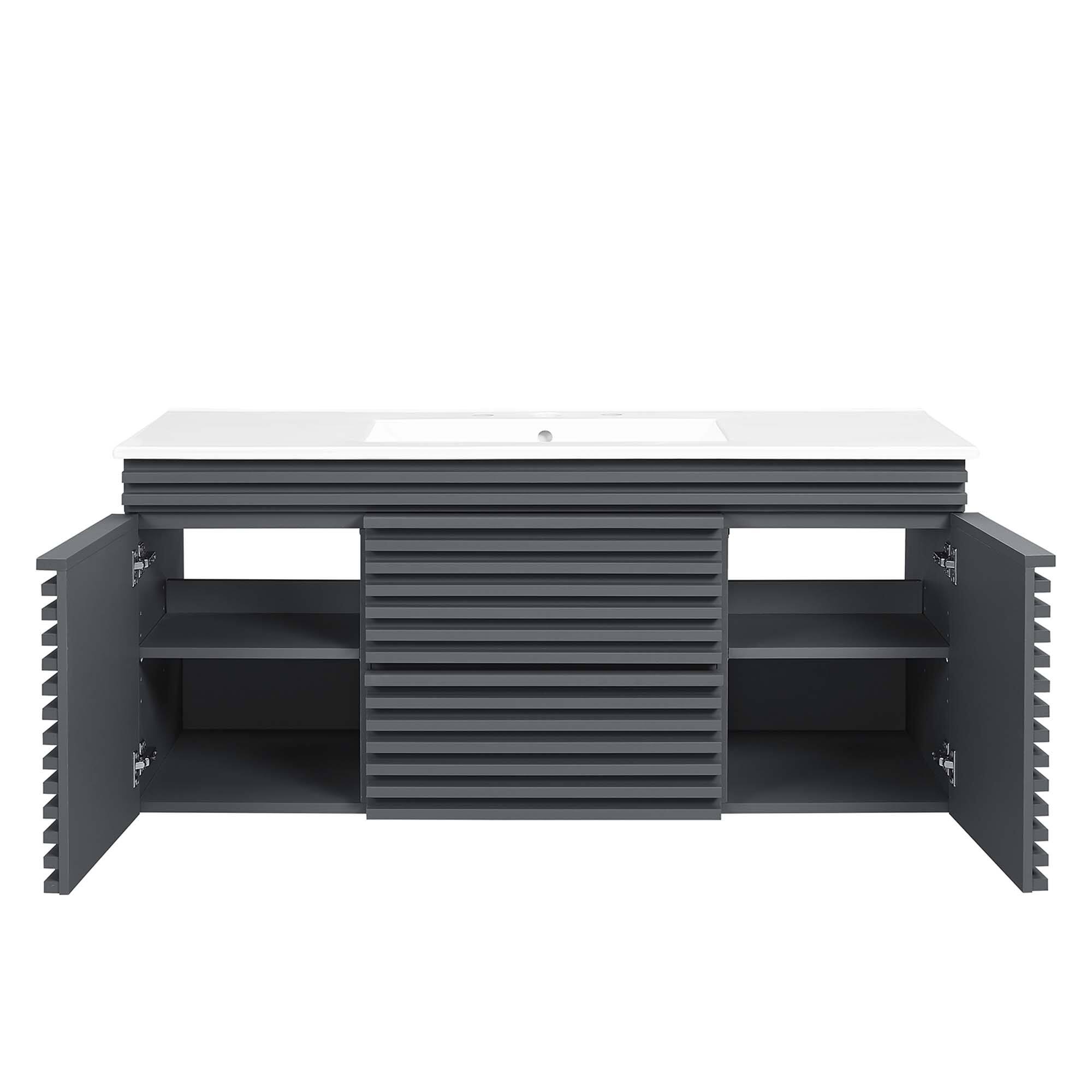 Alt View 5. Modway - Render 48" Wall-Mount Bathroom Vanity Basin Included by Modway - Gray White.