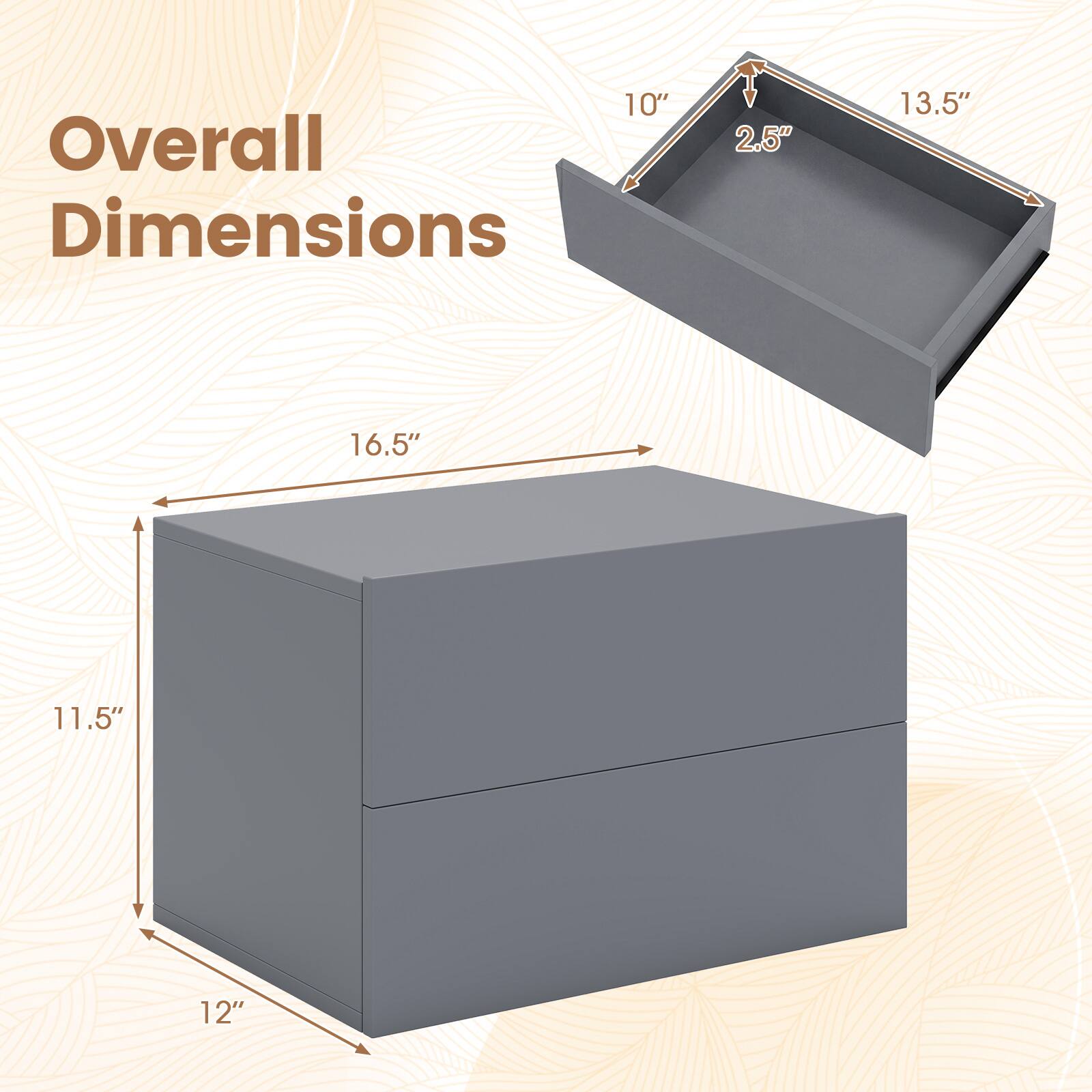 Overall Dimensions: 10" x 13.5" x 16.5" x 11.5" x 12"
