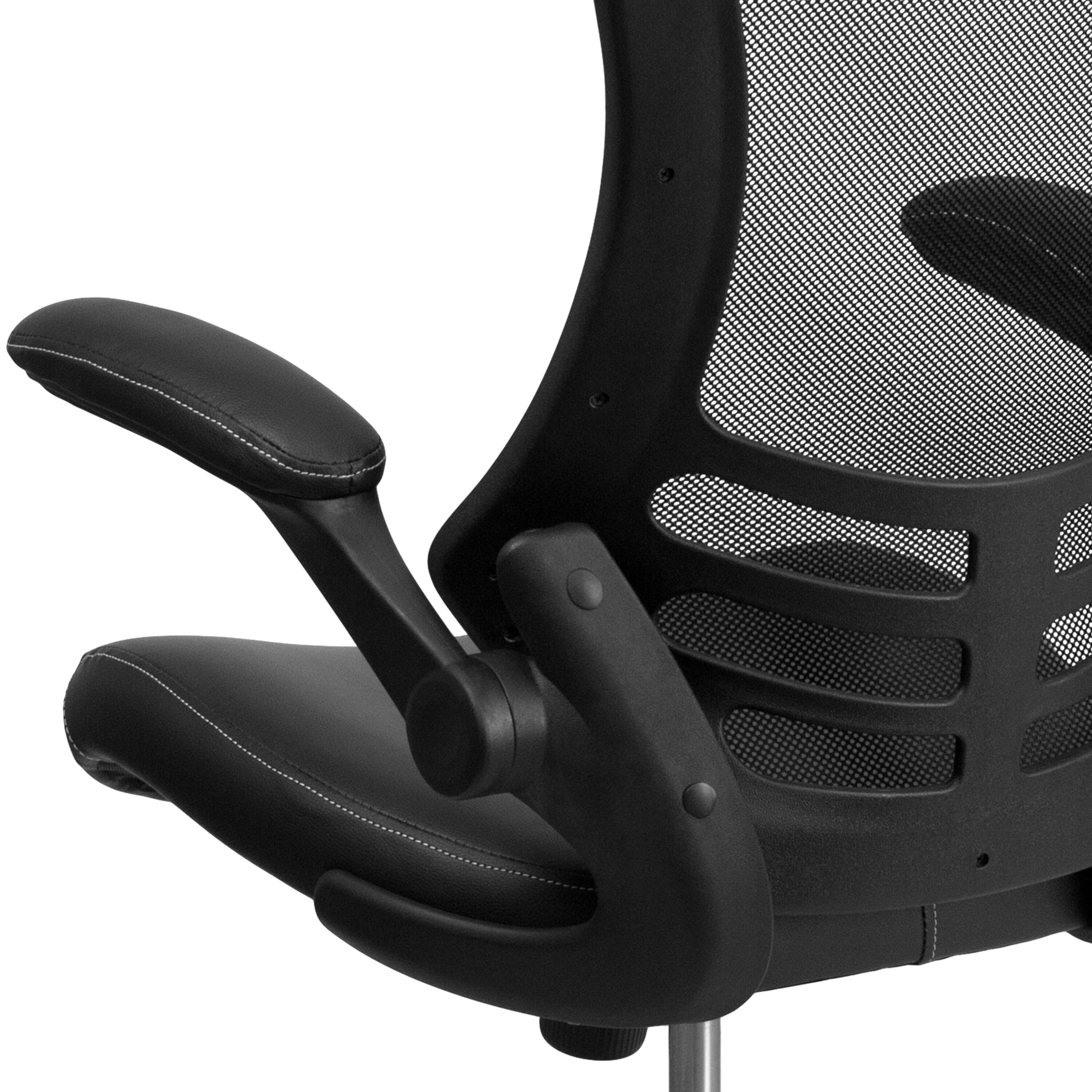 Alt View 8. Emma + Oliver - Mid-Back Mesh Swivel Ergonomic Task Office Chair with Flip-Up Arms - Black Mesh & LeatherSoft/Black Frame.