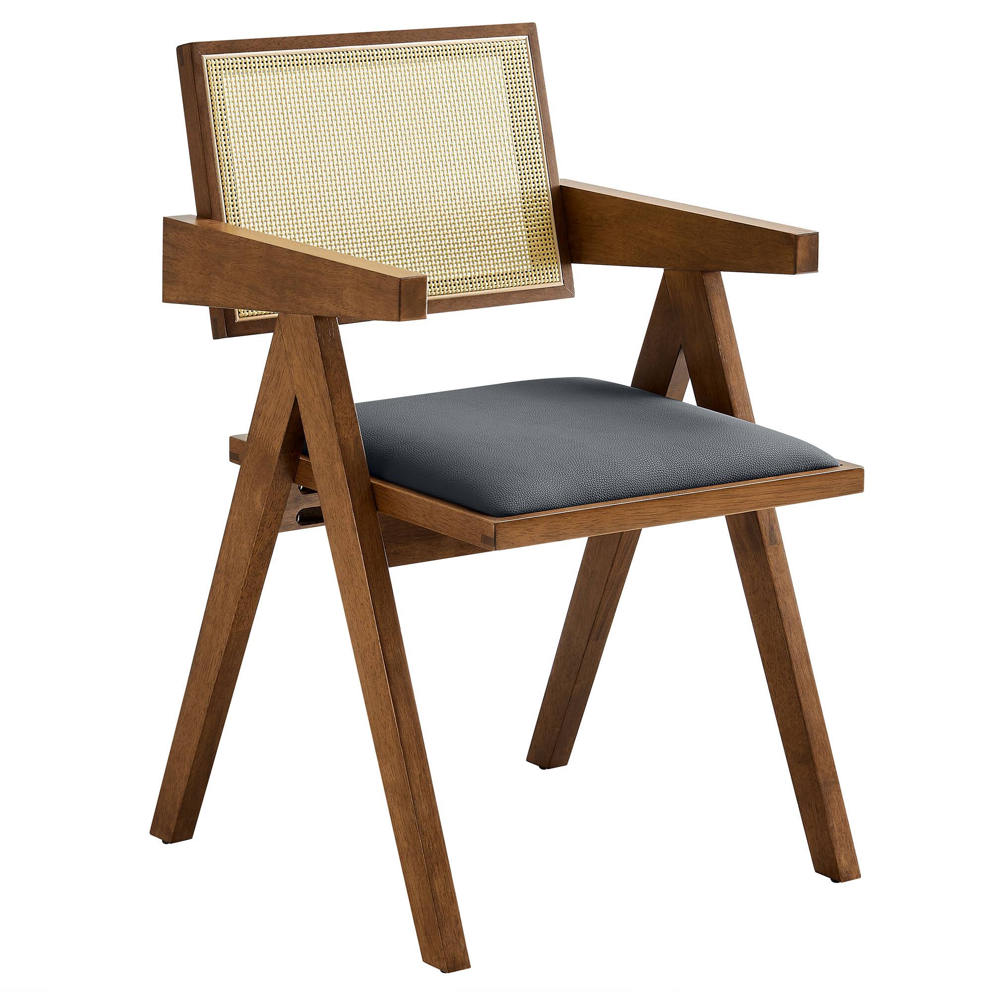 Alt View 2. Modway - Thera Vegan Leather Cane Dining Armchairs Set of 2 by Modway - Walnut Black.