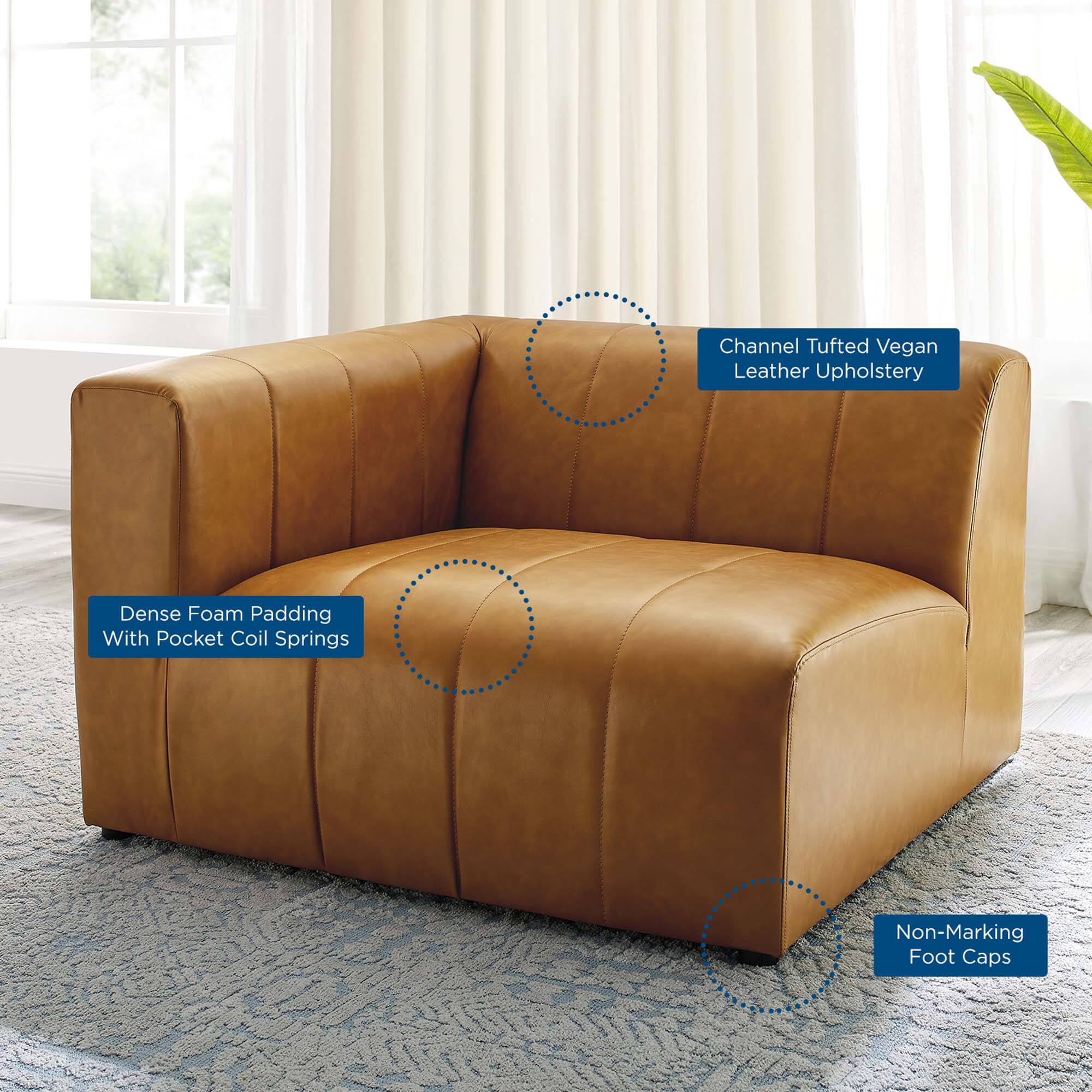 Channel Tufted Vegan Leather Upholstery  
Dense Foam Padding With Pocket Coil Springs  
Non-Marking Foot Caps