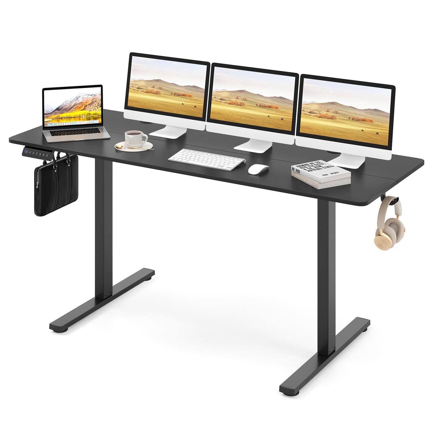 Alt View 1. Pefilos - Electric Standing Desk - Quiet Motor Anti-Collision Design, 3 Memory Heights 2 Hanging Hooks, Cable Holes, Black - Black.