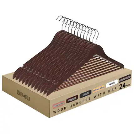BP4U
WOOD HANGERS WITH BAR
24 PACK
CEDAR WOOD
NATURAL WOOD
BLACK
WHITE
DARK CHERRY
WALNUT