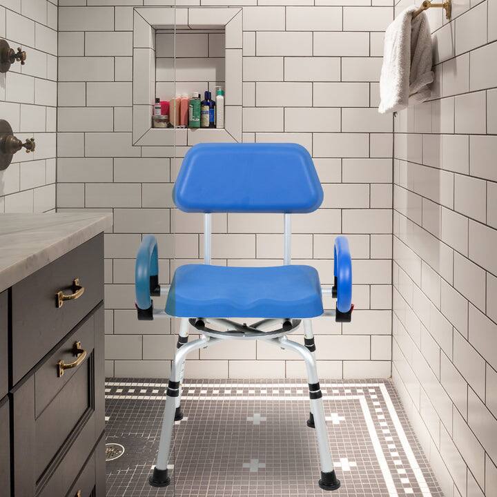 Alt View 5. iLIVING - ILG-638 Swivel Pivot Shower Chair with Padded Seat, Back & Arms, Adjustable Height, for Tub & Shower, FDA Approved - Blue.