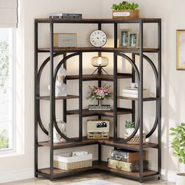 Tribesigns - Corner Bookshelf with Engineered Wood Construction and Metal Frame for Books, Decor and Everyday Organization - Brown