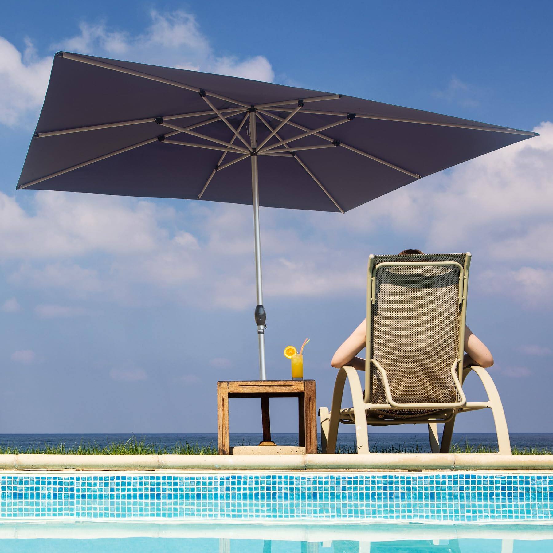 Alt View 9. Ecooso - Rectangle Patio Umbrella with Crank Lift  (Base not included) - Navy Blue.