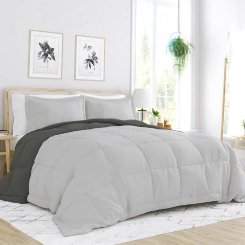 Angle. Hivvago - King/Cal King 3-Piece Microfiber Reversible Comforter Set in Grey / Light Grey - Grey / Light Grey.