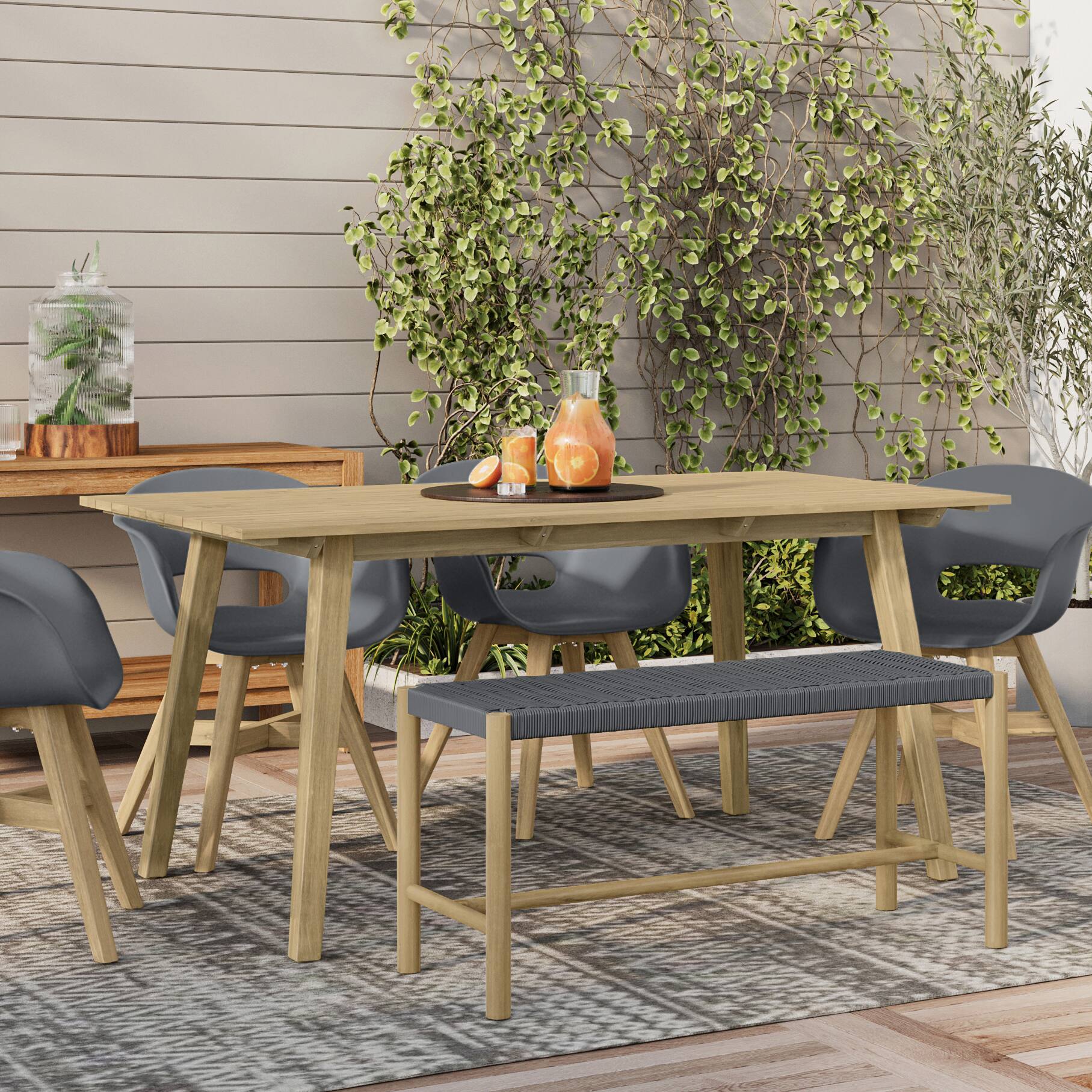 Angle. Simpli Home - Dahlia SOLID ACACIA WOOD 18 inch x 46 inch Contemporary Outdoor Indoor Bench in Grey - Grey.