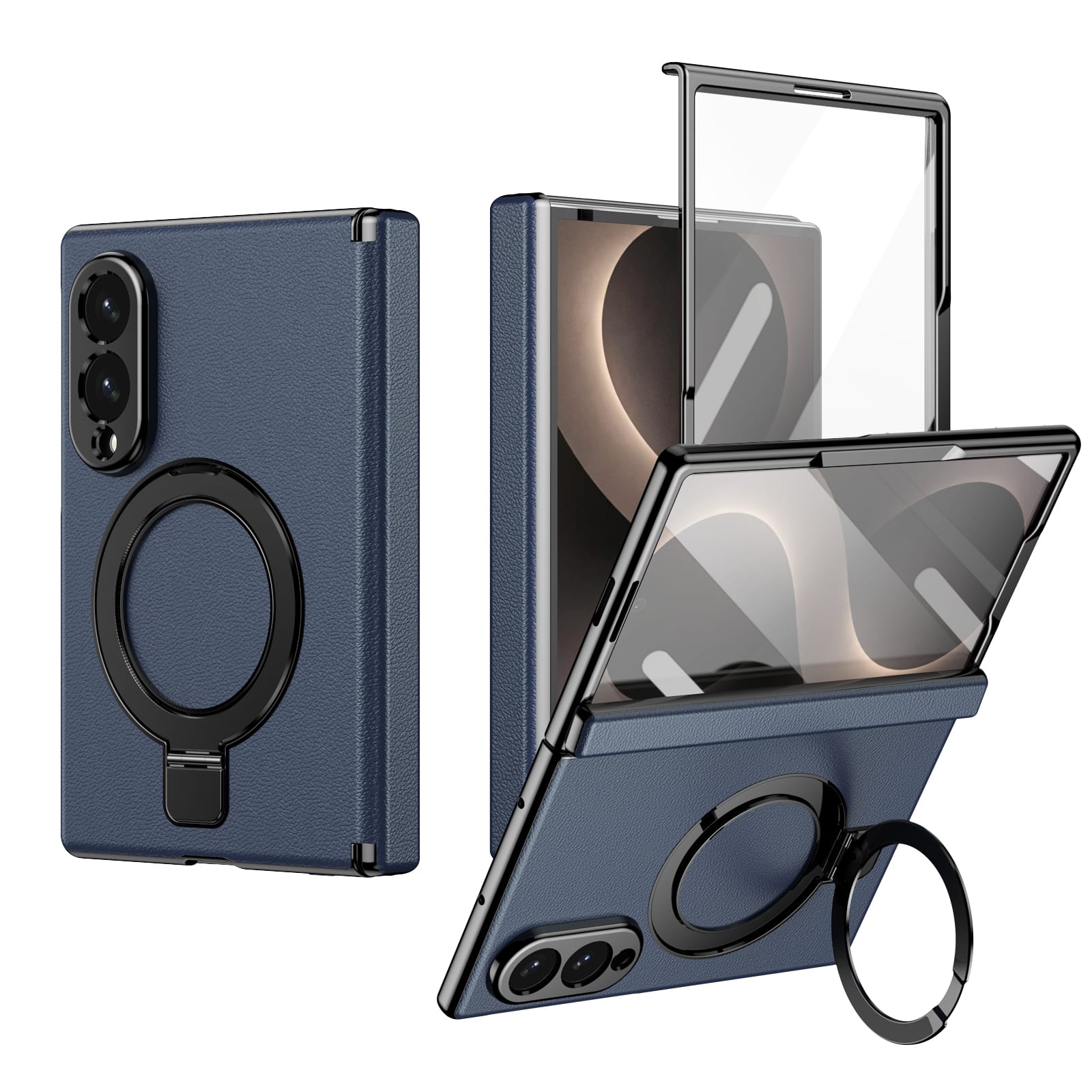Dteck - Case for Samsung Galaxy Z Fold8 Built-in Screen Protector, Leather Hinge Protection Cover Magnetic Ring Kickstand - Blue price history on PriceWatchPro