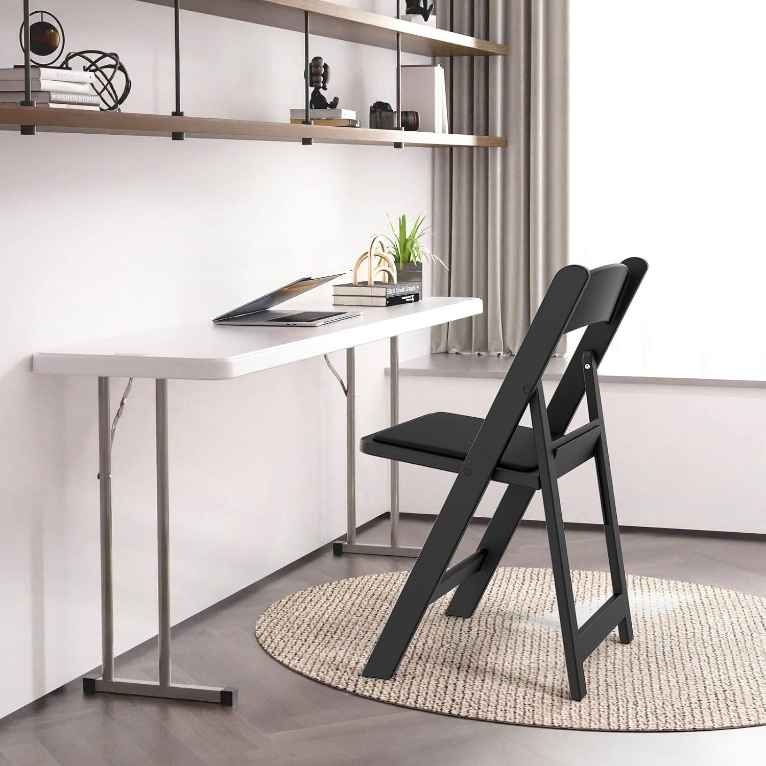 Alt View 5. Winado - 2PCS Plastic Foldable Resin Chair Portable with Cushion Padded Seats for Indoor Outdoor Event Commercial Party Wedding - Black.