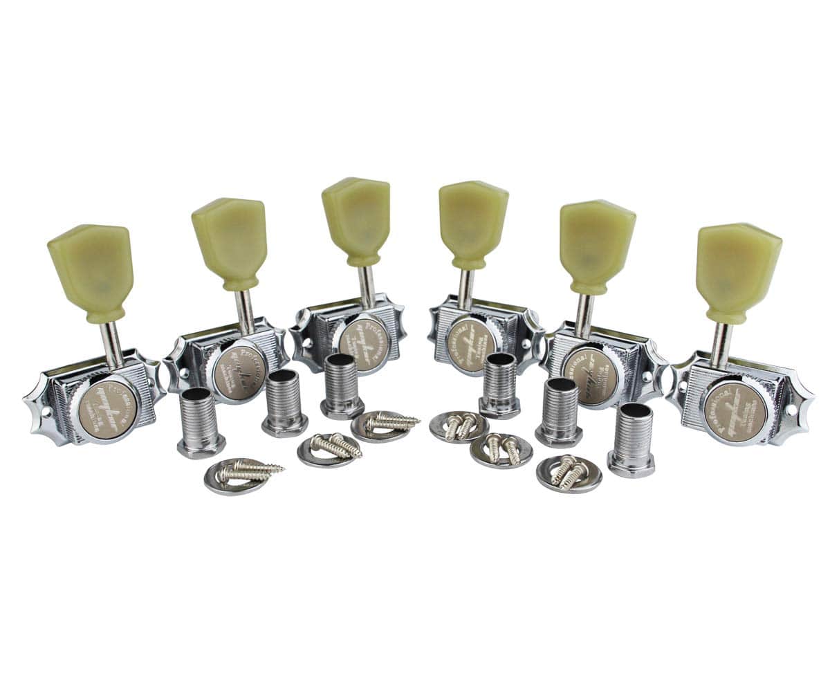 Dazzling Pops - Guitar Locking String Tuning Pegs (3r + 3l) - 1:15 Vintage Deluxe Style Tuners Key Machine Heads Set With - Chrome