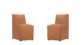 Manhattan Comfort - Anna Square Modern Vegan Leather Dining Chair - Set of 2 - Saddle Brown