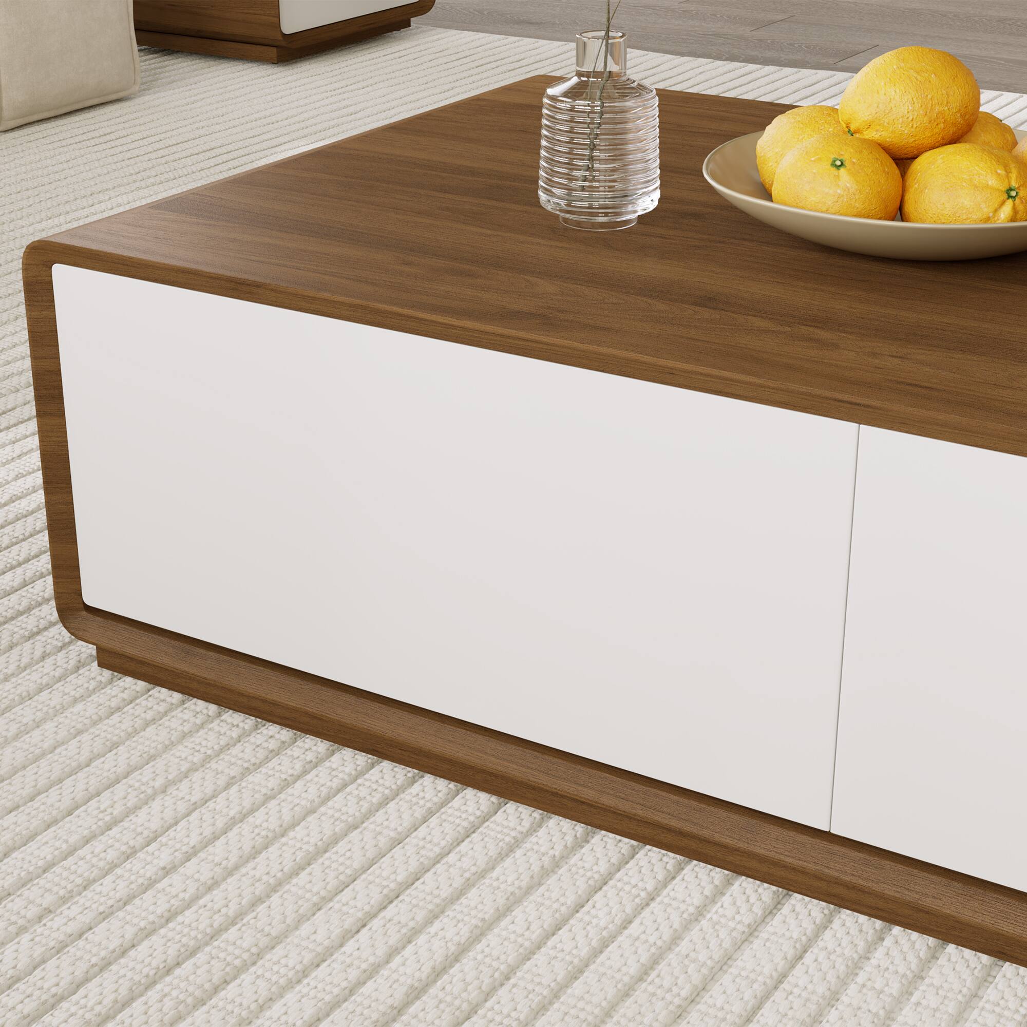 Alt View 2. POVISON - 51" Fully-Assembled Mid-Century Modern Rectangular Wood Coffee Table with 4 Drawers, Walnut White - Walnut & White.
