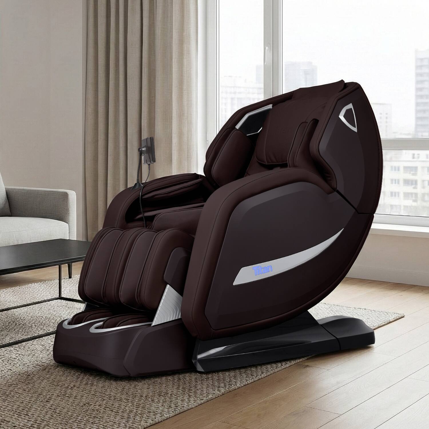 Left. Osaki - Titan - Advent 4D Zero Gravity Chair with Spinning Calf Massage - Brown.