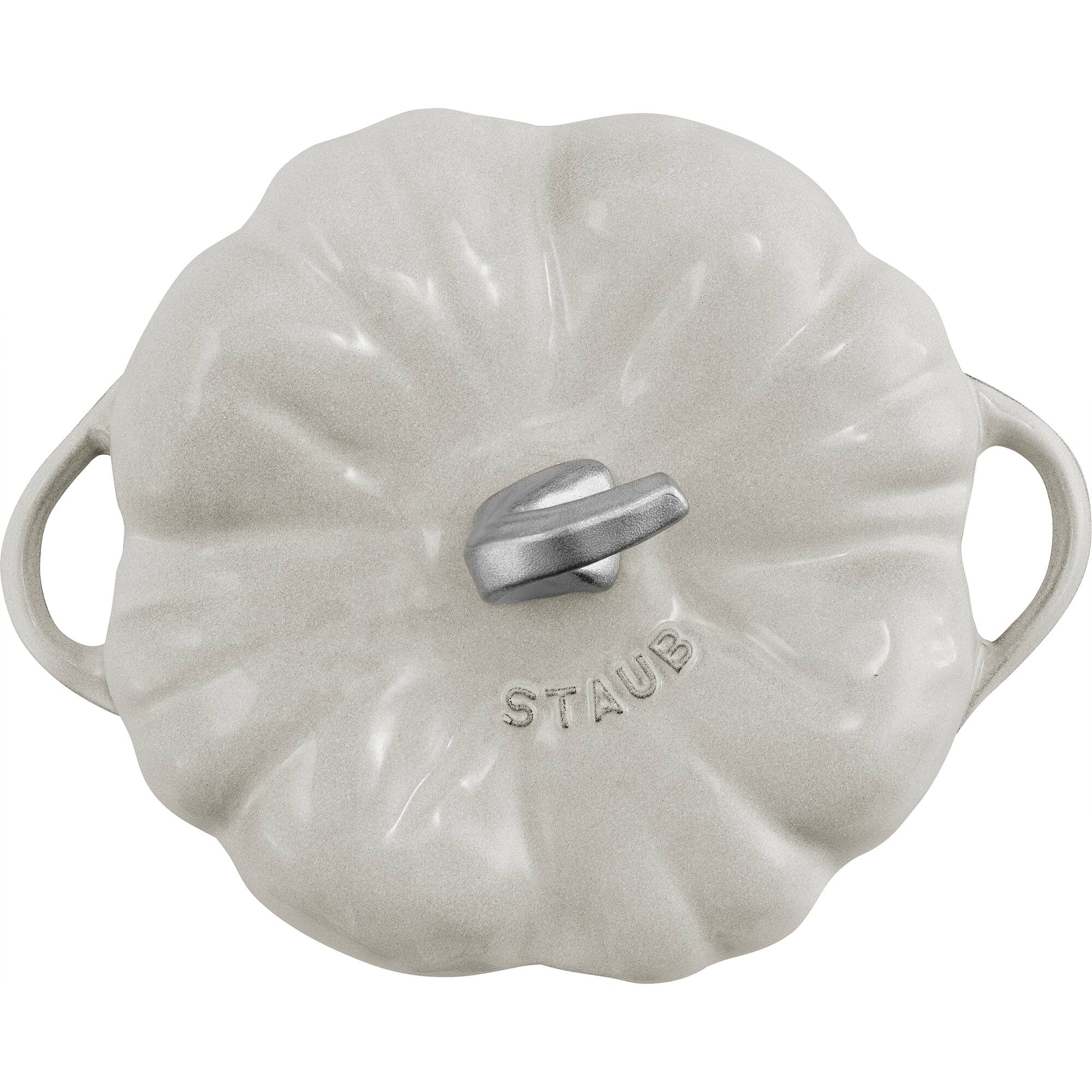 Alt View 1. Staub - STAUB Cast Iron 3.5-qt Pumpkin Cocotte with Stainless Steel Knob - White Truffle - White Truffle.