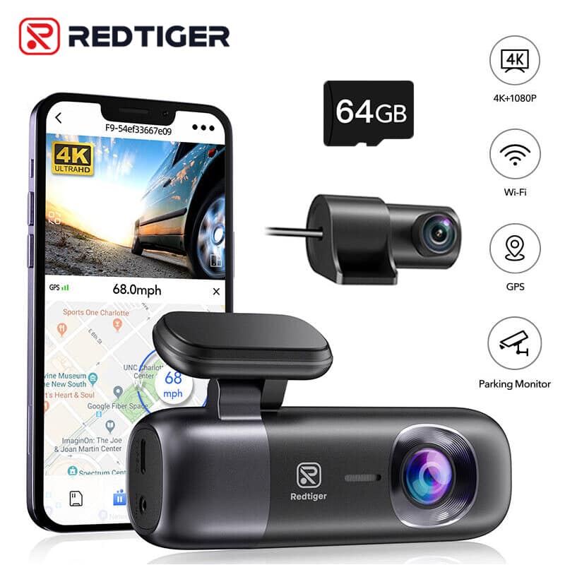 REDTIGER - 4K Front & Rear Cam Dash Cam , GPS , 5G WiFi - Black