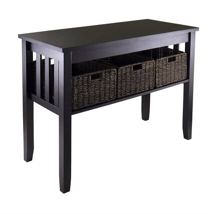 Front. SlickBlue - Hallway Console Table with Two Levels and 3 Storage Baskets - Espresso.