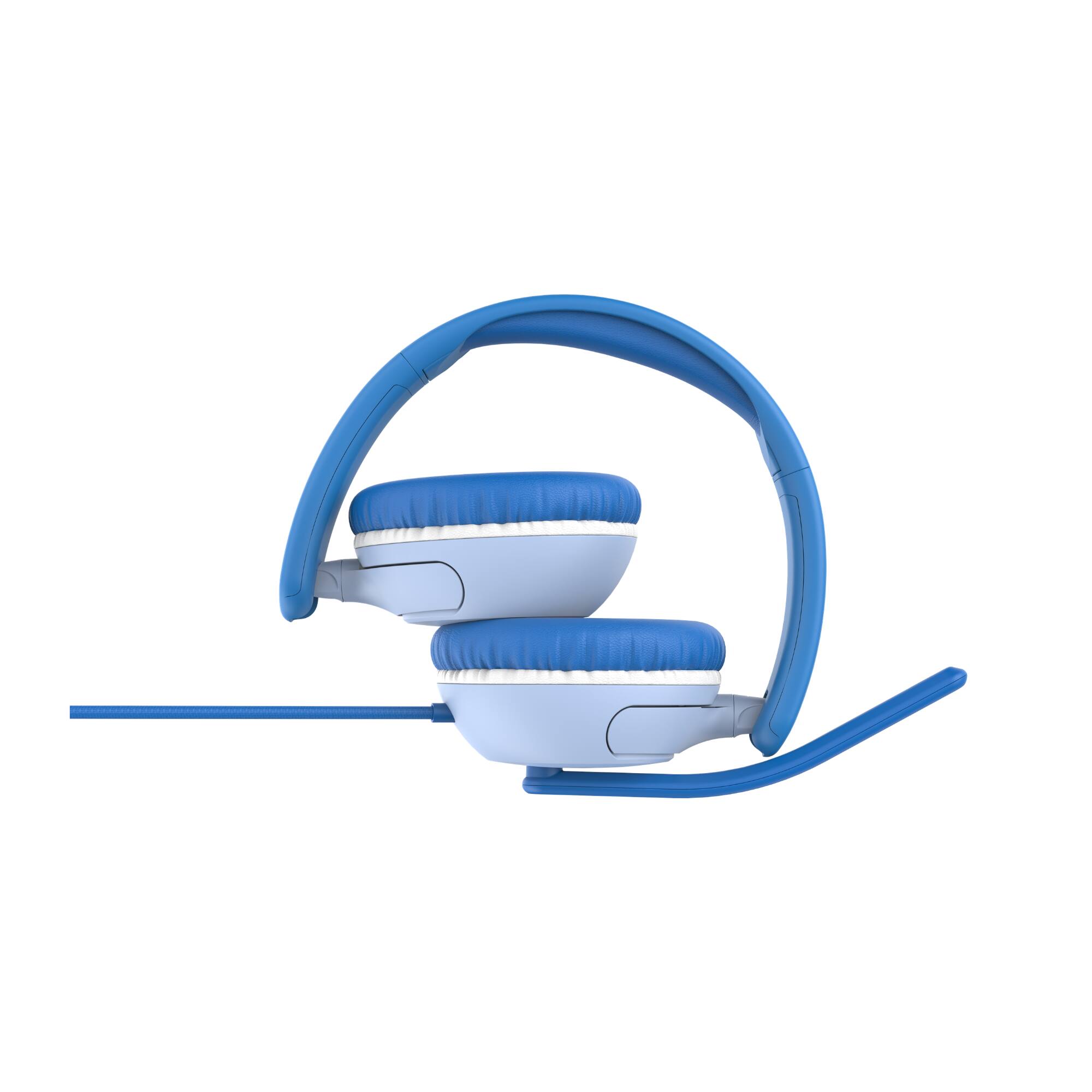 Angle. myFirst - myFirst CareBuds Link W2, Foldable Wired Headphone with Kids Safe Volume Limit & Boom Mic - Mist Blue - Blue.