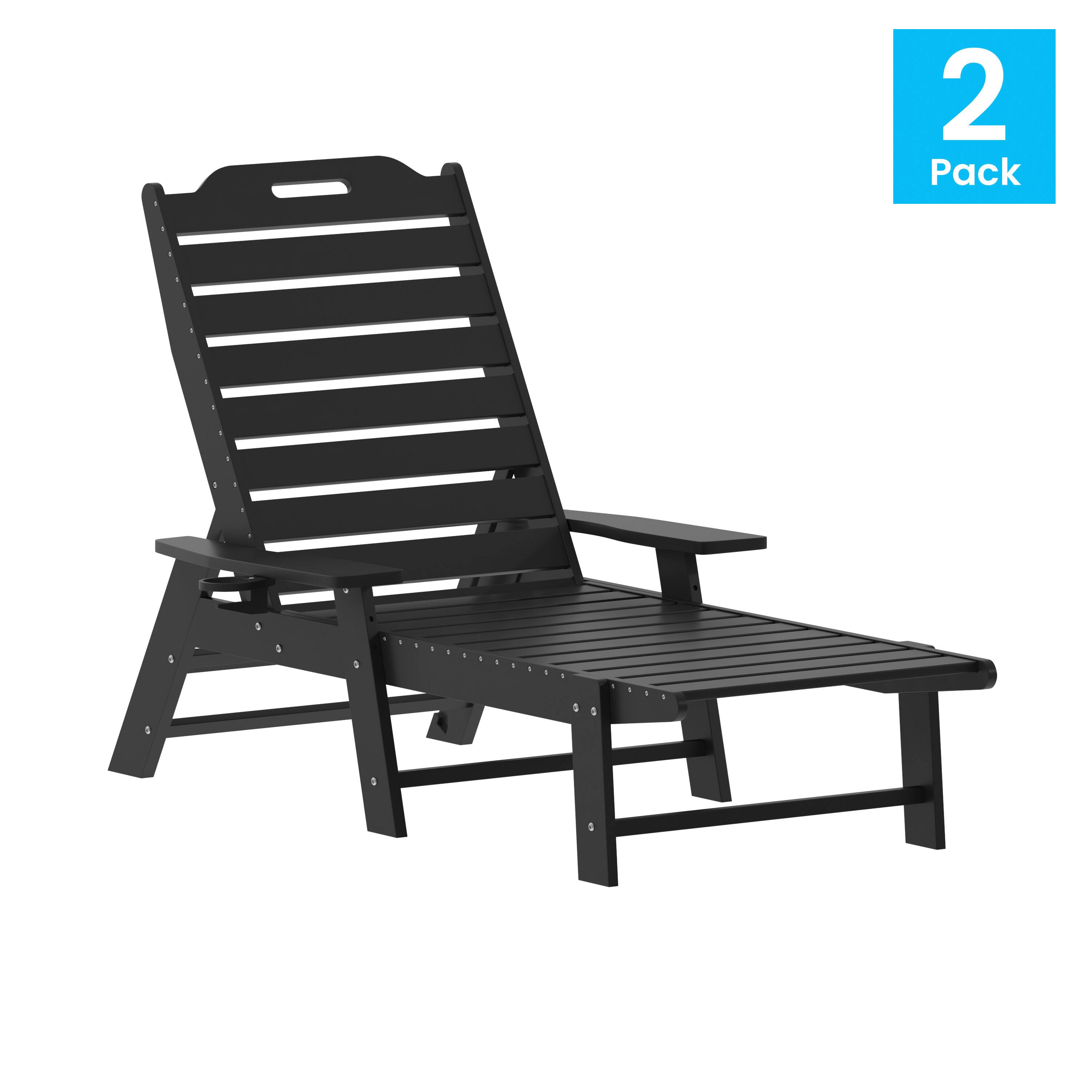 Alt View 1. Emma + Oliver - Ventura Set of 2 Poly Resin Adjustable Adirondack Lounger with Swivel Cup Holder for Indoor/Outdoor Use - Black.