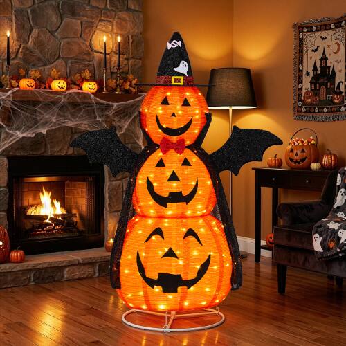 Alt View 5. Winado - 5FT Halloween Pop Up Collapsible Stacked Pumpkin with Pre-lit Light for Indoor Outdoor Front Porch Lawn Party Decoration - Orange.