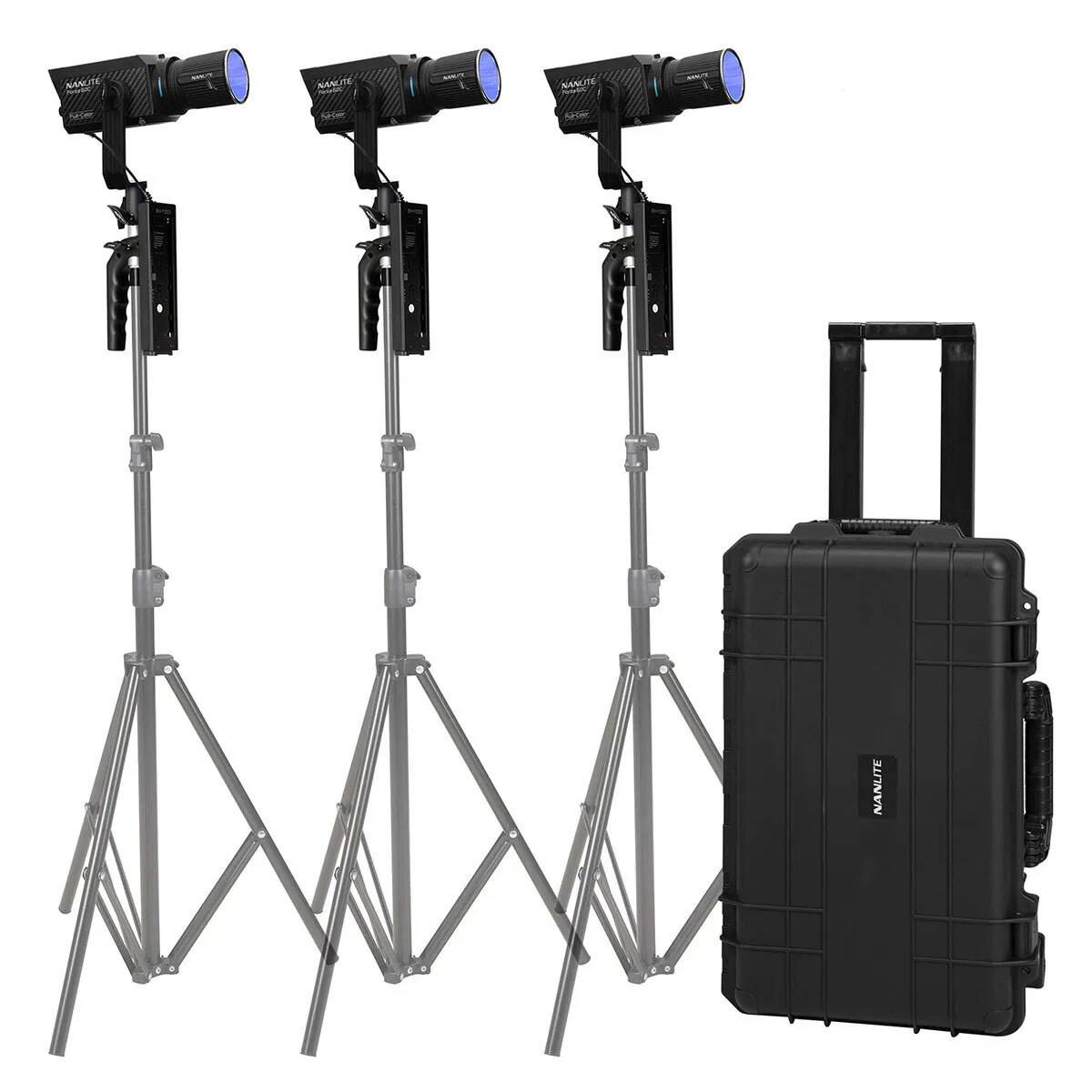 Alt View 1. NANLITE - Nanlite Forza 60CR 88W RGBLAC LED 3-Spotlight Kit with CRMX, Battery Grip, Bowens-Mount Adapter and Rolling Hard Case.