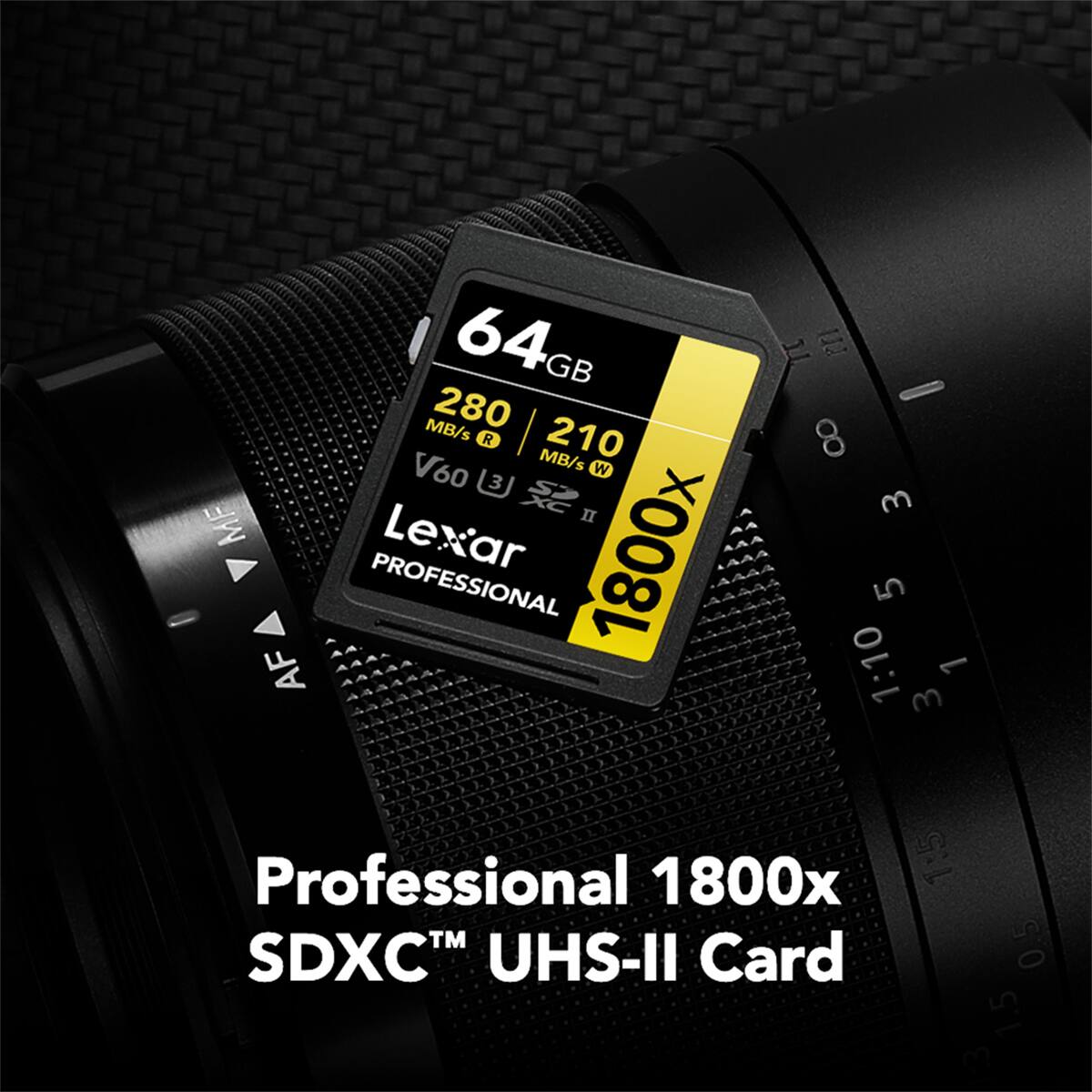 64GB 280 MB/s R 210 MB/s W V60 1800x Lexar PROFESSIONAL SDXC UHS-II Card