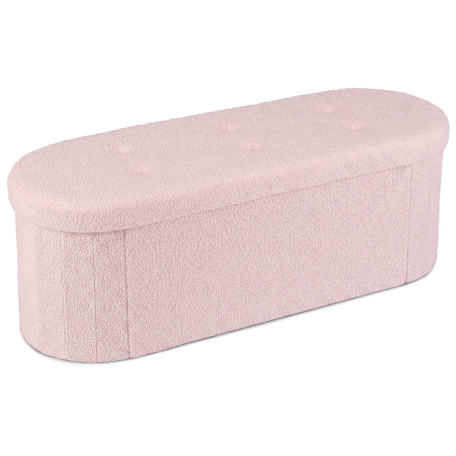 Alt View 9. Costway - Costway Storage Ottoman Bench 43" Oval Ottoman with Dividers Folding Teddy Boucle Footrest - Pink.