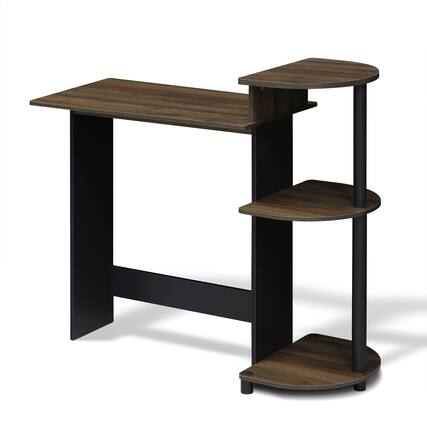 Front. Furinno - Compact Computer Desk with Shelves - Columbia Walnut/Black.