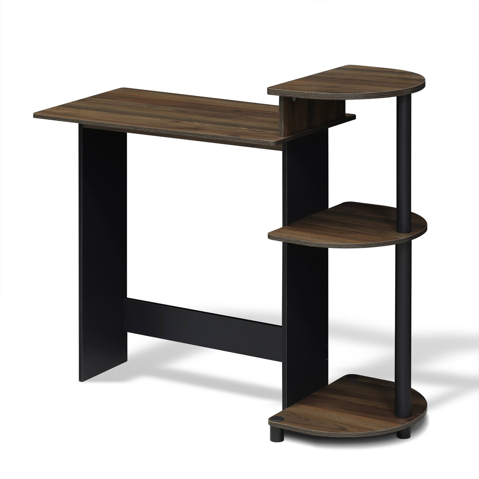 Front. Furinno - Compact Computer Desk with Shelves - Columbia Walnut/Black.