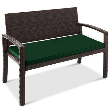 Front. Best Choice Products - Best Choice Products 2-Person Outdoor Wicker Bench Garden Patio Porch Furniture w/ 700lb Capacity - Midnight Green/Brown - Green/Brown.