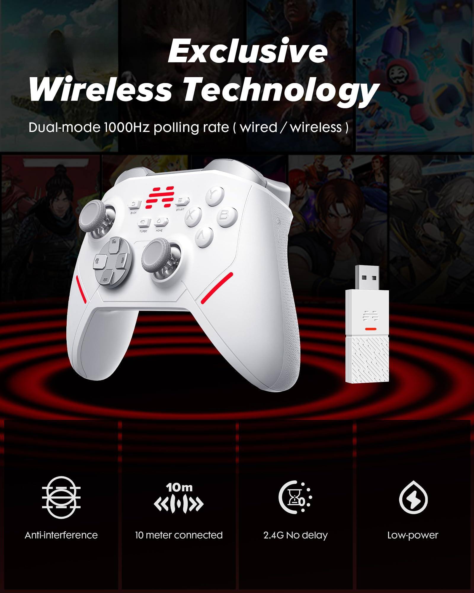 Exclusive Wireless Technology  
Dual-mode 1000Hz polling rate (wired / wireless)  

- Anti-interference  
- 10 meter connected  
- 2.4G No delay  
- Low-power