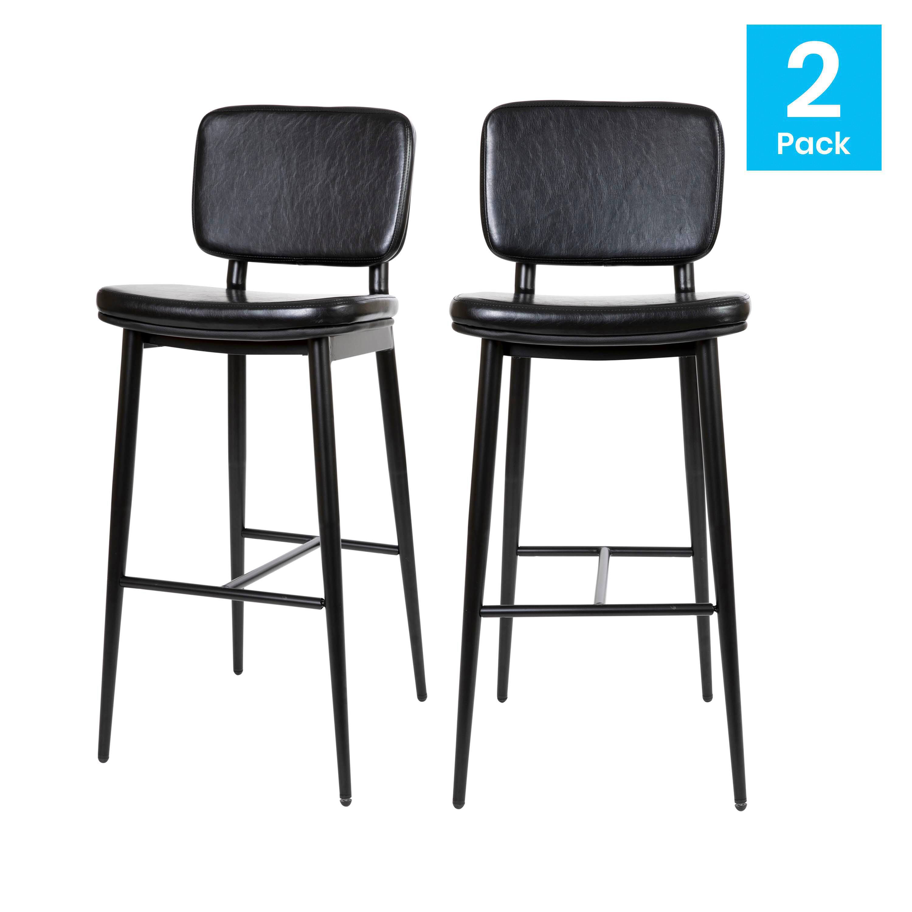 Alt View 2. Emma + Oliver - Set of 2 LeatherSoft Barstools with Iron Frame-Integrated Footrest - Black.