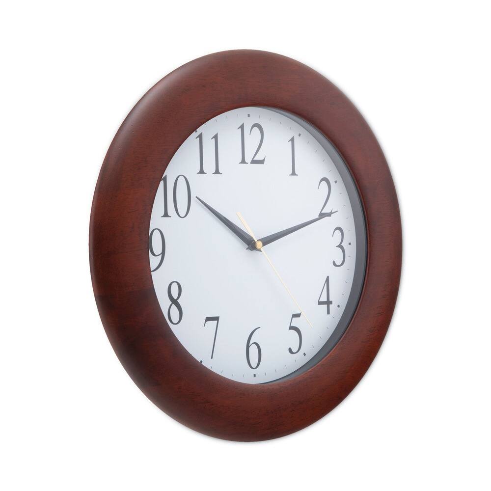 Angle. Universal - UNV10414 12-3/4 in. Round Wood Clock - Cherry - White/Cherry.