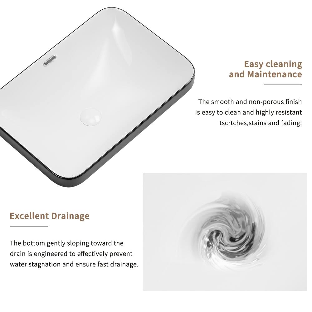 Easy cleaning and Maintenance

The smooth and non-porous finish is easy to clean and highly resistant to scratches, stains, and fading.

Excellent Drainage

The bottom gently sloping toward the drain is engineered to effectively prevent water stagnation and ensure fast drainage.