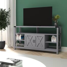 Emma + Oliver - Marella Modern Rustic Farmhouse Media Console Cabinet with Spacious Open and Closed Storage - Coastal Gray
