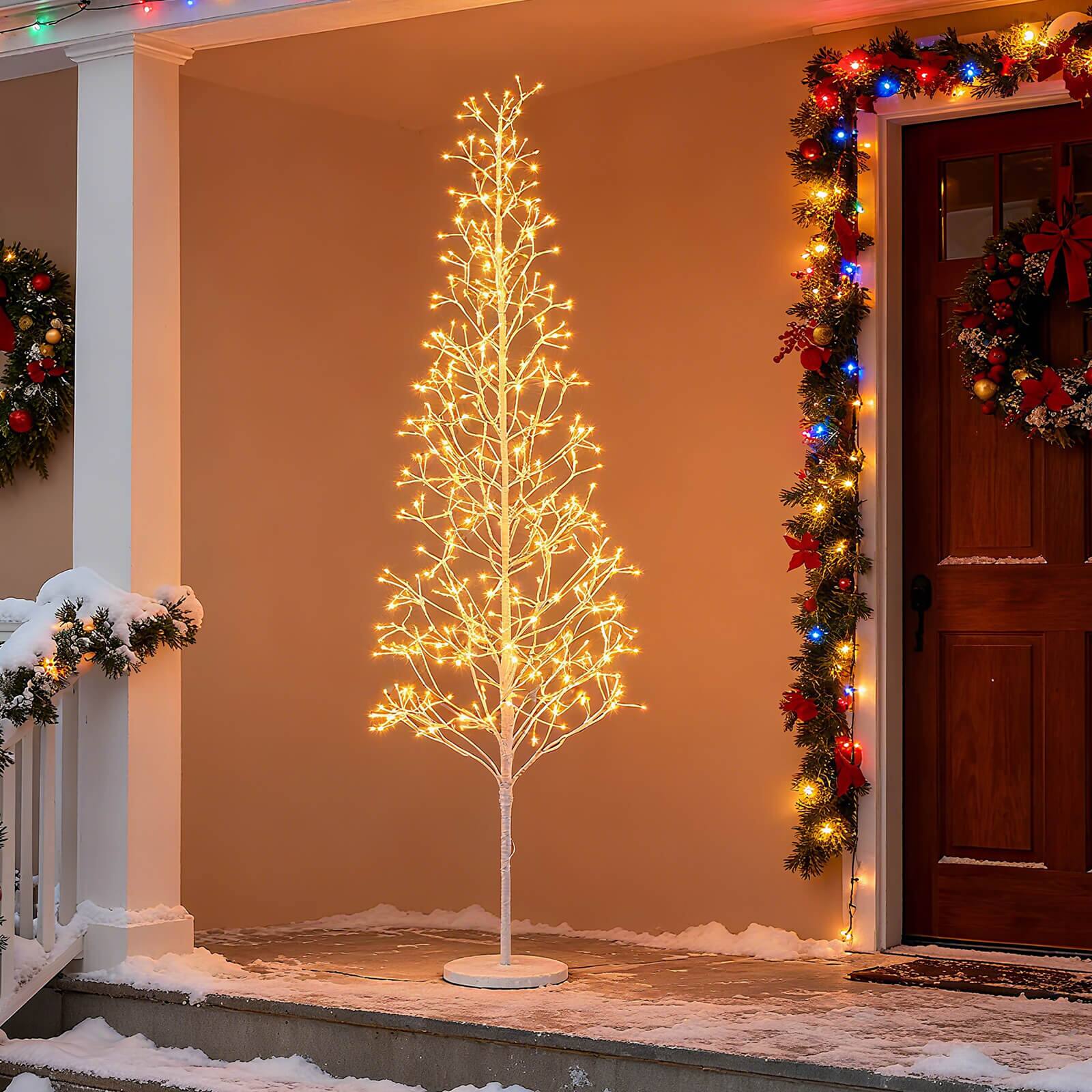 Alt View 3. Costway - Costway 7 FT Lighted Birch Tree with 456 Warm White Light LED Lights, Weighted Base - White.