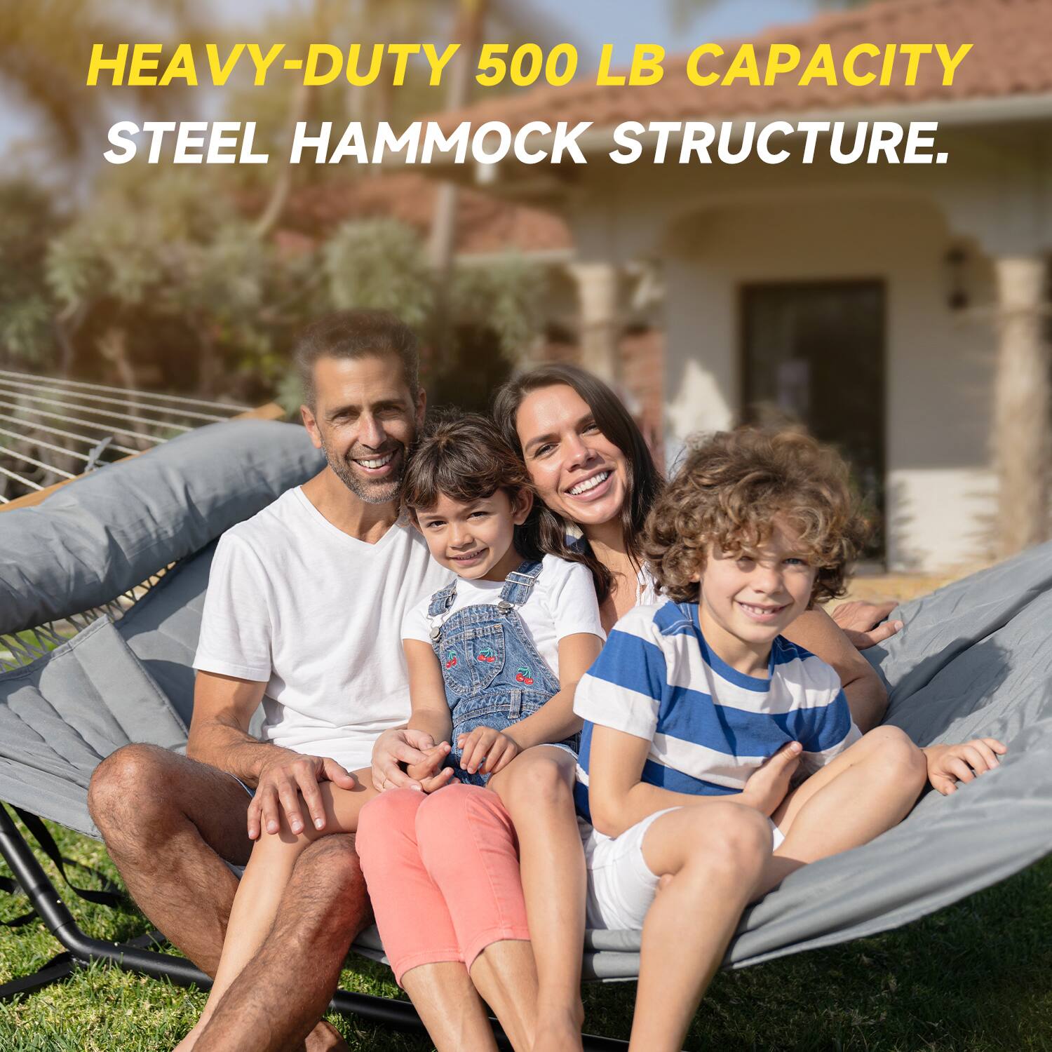 HEAVY-DUTY 500 LB CAPACITY  
STEEL HAMMOCK STRUCTURE.