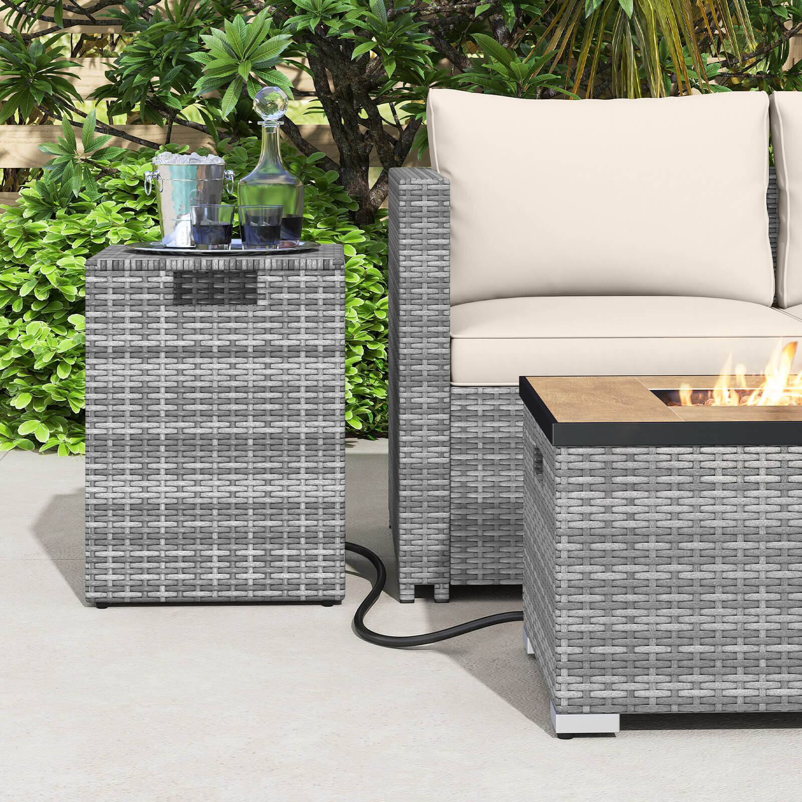 Alt View 4. Costway - Costway Propane Tank Cover Table,16Inch Square PE Rattan Gas Tank Storage Box with Flip Lid - Mix Gray.