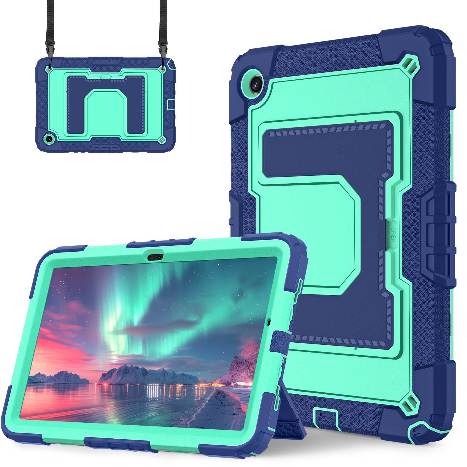 Left. UUCOVER - Case for Samsung Galaxy Tab A11+ 11-inch 2025 (SM-X230/X236/X238) Shockproof TPU+PC Stand Cover with Shoulder Strap - Green.