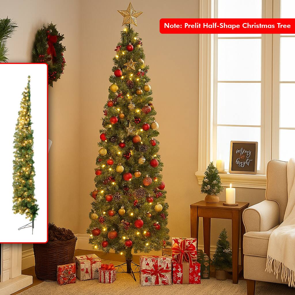 Note: Pre-lit Half-Shape Christmas Tree