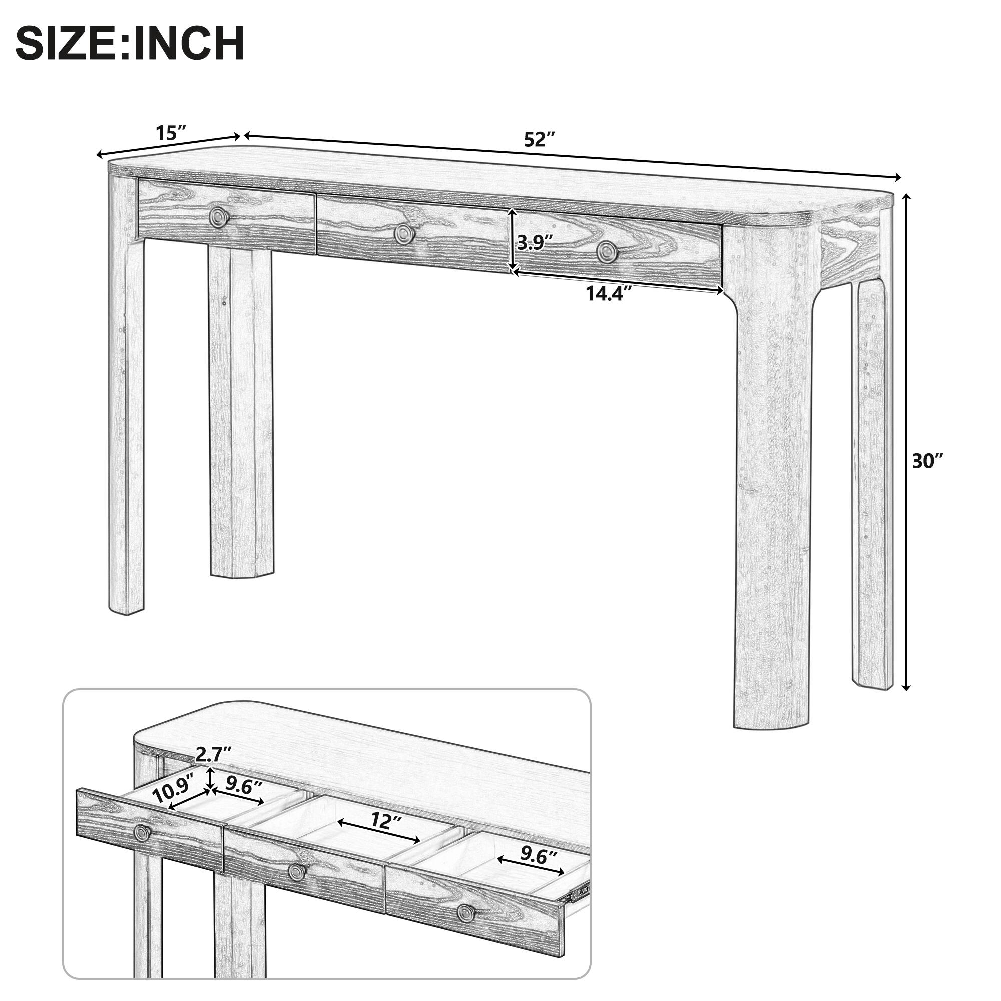 SIZE: INCH  
15"  
52"  
3.9"  
14.4"  
30"  
2.7"  
10.9"  
9.6"  
12"  
9.6"