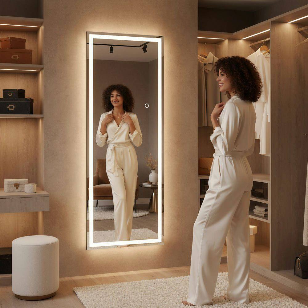 Alt View 5. Kadyn - 65x24 Inch Large Frameless Vertical LED Mirror with Borderless Design - Black.