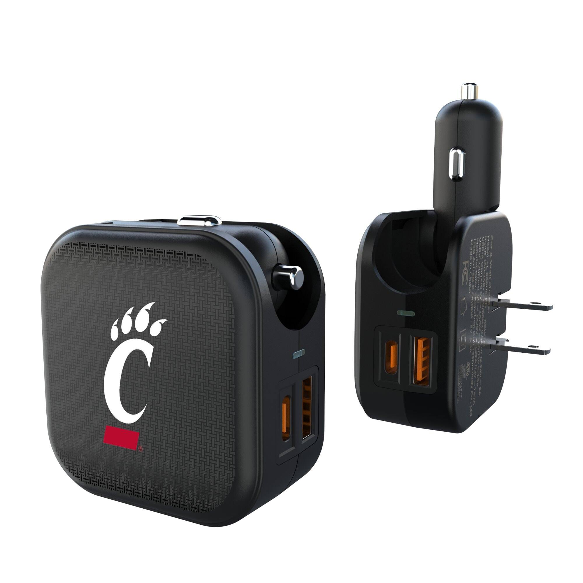 Front. Keyscaper - Cincinnati Bearcats 2-in-1 USB A/C Charger - Black.