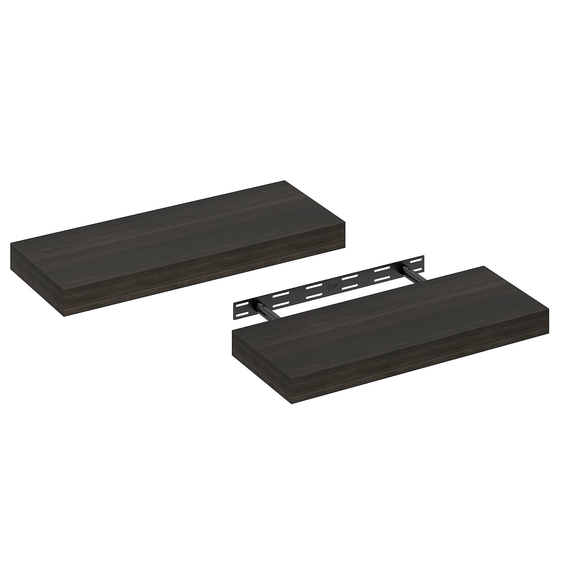 Alt View 3. Furinno - TANNA Floating Shelves for Wall Set of 2, 9 x 24 Wall Shelf, Wall Mounted Shelf with Invisible Bracket, 2-in Thick - Tobacco Oak.