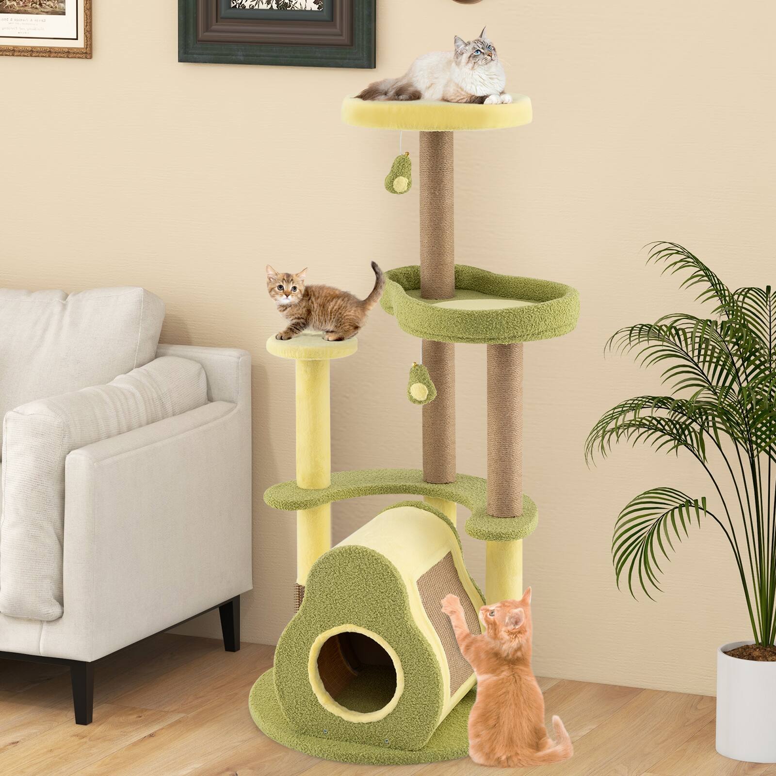 Alt View 3. Gymax - Gymax Avocado Cat Tree Multi-level Cat Tower w/ Private Condo Cat Self-grooming Brush - GYM16220.
