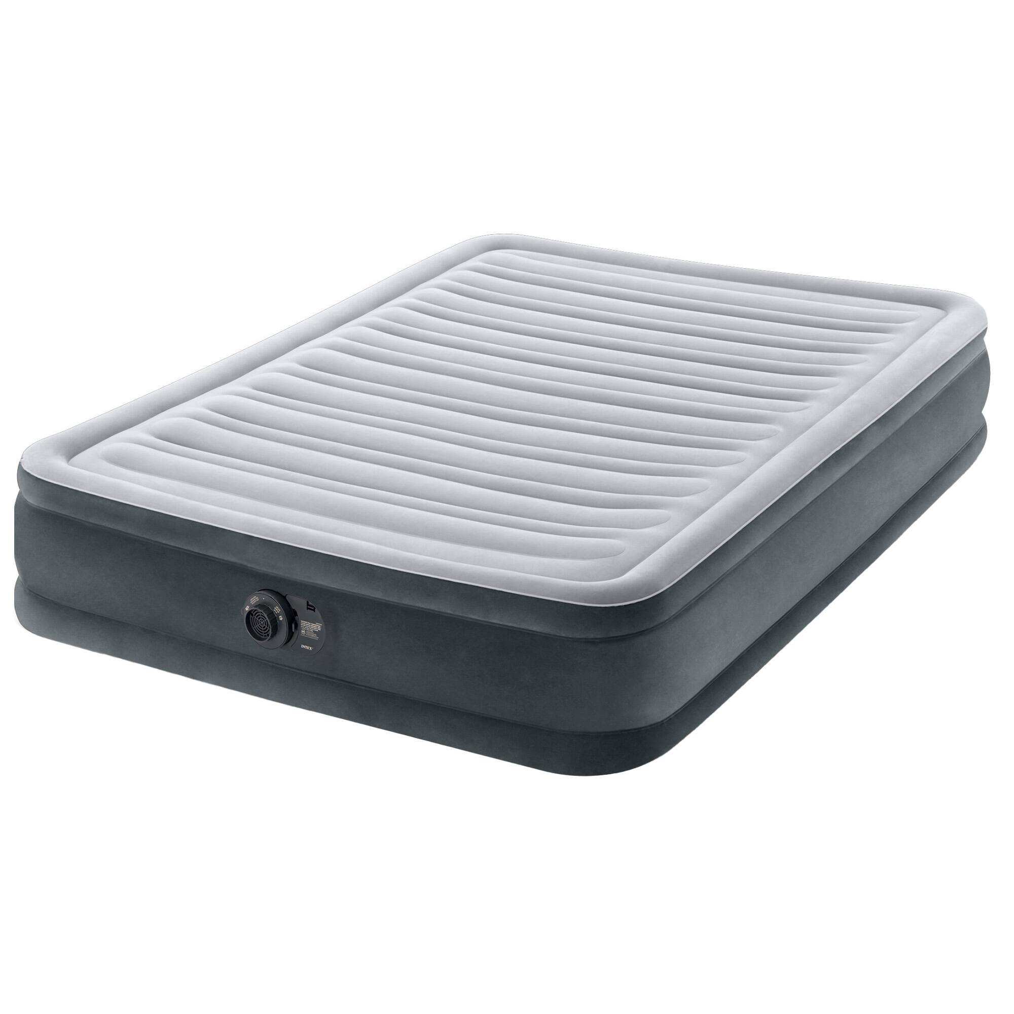 Front. Intex - Intex Comfort Deluxe Dura-Beam Plush Air Mattress Bed with Built-In Pump, Full - Grey.