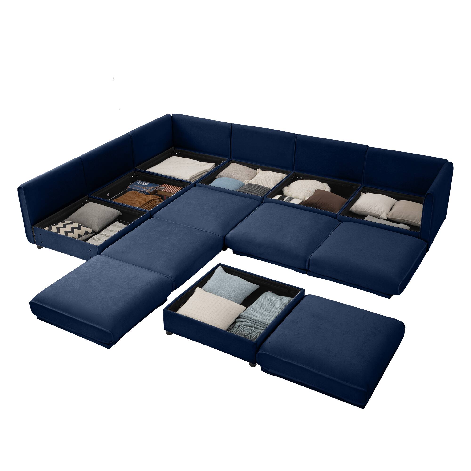 Left. Anysun - 6-Piece Chenille Modular Sectional Sofa with Storage - Contemporary Cylindrical Design for Living Room. - Blue.