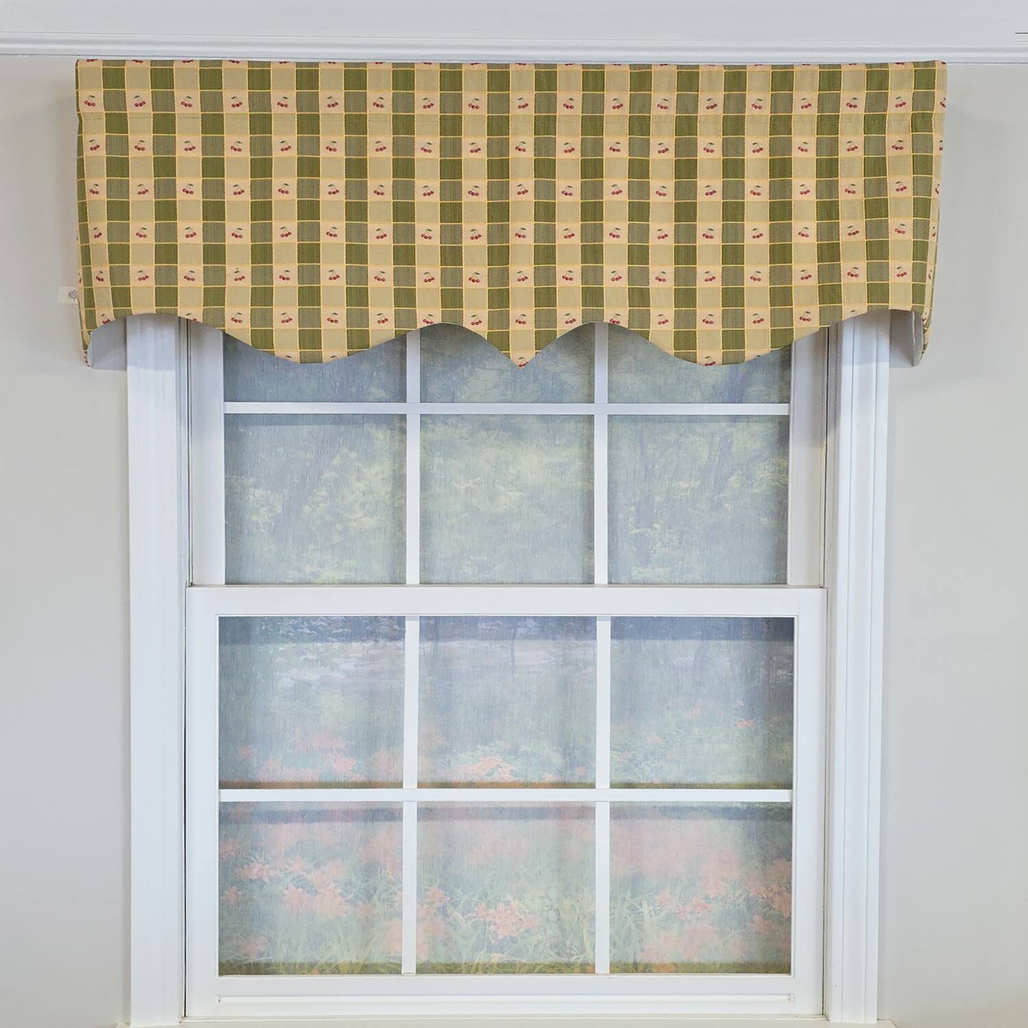 Angle. RLF Home - RLF Home 100% Cotton Cherry Squares Regal With Poly/Cotton lining Rod Pocket Valance 50" x 15" Green - Green.